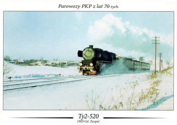 Pocztówka - Parowóz Ty2-520 - Osowa 1976 r.