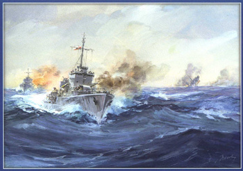 Pocztówka - Niszczyciele typu Hunt - ORP KUJAWIAK i HMS ATHERSTONE