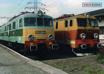 Pocztówka - Lokomotywy elektryczne ET41-026 i EP09-030 - Warszawa Główna 1996 r.