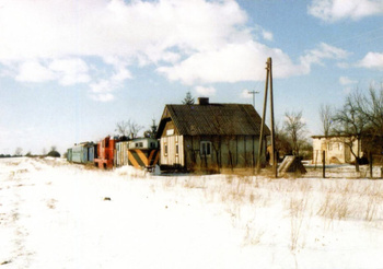 Pocztówka - Lokomotywa Lxd2 z pługiem odśnieżnym - Jędrzejowska Kolej Dojazdowa