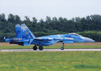 Pocztówka reklamowa 21x14,8 cm - Samolot myśliwski Su-27 nr 39 - Gdynia 2019 r.