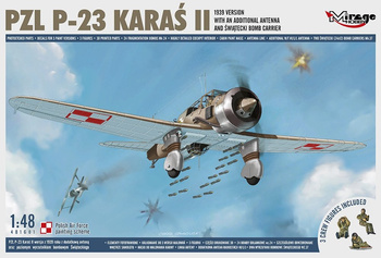 Mirage 481601 - 1:48 PZL P-23 Karaś II wersja z 1939 roku z dodatkową anteną oraz poziomym wyrzutnikiem bombowym Świąteckiego