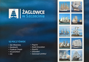 Zestaw 10 pocztówek w obwolucie - Żaglowce w Szczecinie
