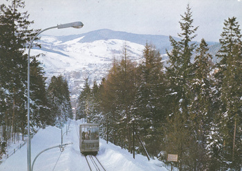 Pocztówka - Kolej linowo-terenowa na Górę Parkową w Krynicy