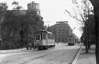 Pocztówka - Tramwaje typu SN1 u wylotu ul. Siennej w Krakowie 1936 r.